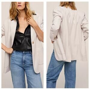 Mango Women's Flecked Wool-Blend Blazer Size Medium Cream Oatmeal Preppy Chic